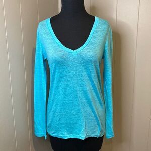 NWT 120% Lino Small Sheer V Neck Long Sleeve Shirt